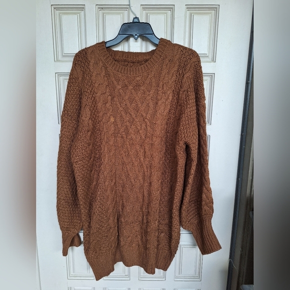 Unisex Oversized Cable Knit Sweater SzXL Long Sleeves Brown Loose Knit - Picture 1 of 8